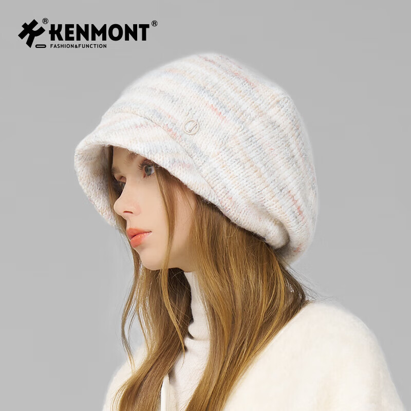 卡蒙（Kenmont）彩色针织贝雷帽女护耳摇粒绒加绒保暖毛线帽后托堆堆帽km-9531