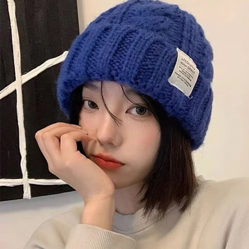 杜森纳针织帽毛线帽女大头围显脸小帽子冬季女加厚保暖堆堆帽男户外冷帽