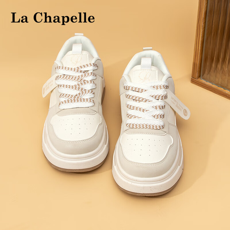 拉夏贝尔（La Chapelle）女鞋板鞋女厚底百搭潮流休闲小白鞋低帮软底运动鞋子女 米色-A037BR 36