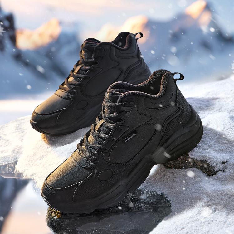 骆驼 CAMEL【防泼水加绒雪地靴】运动鞋男鞋秋冬款革面保暖高帮休闲鞋男
