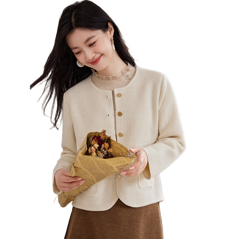 她享小香风外套女通勤气质短款针织外套秋冬百搭毛衣开衫女T144F6002