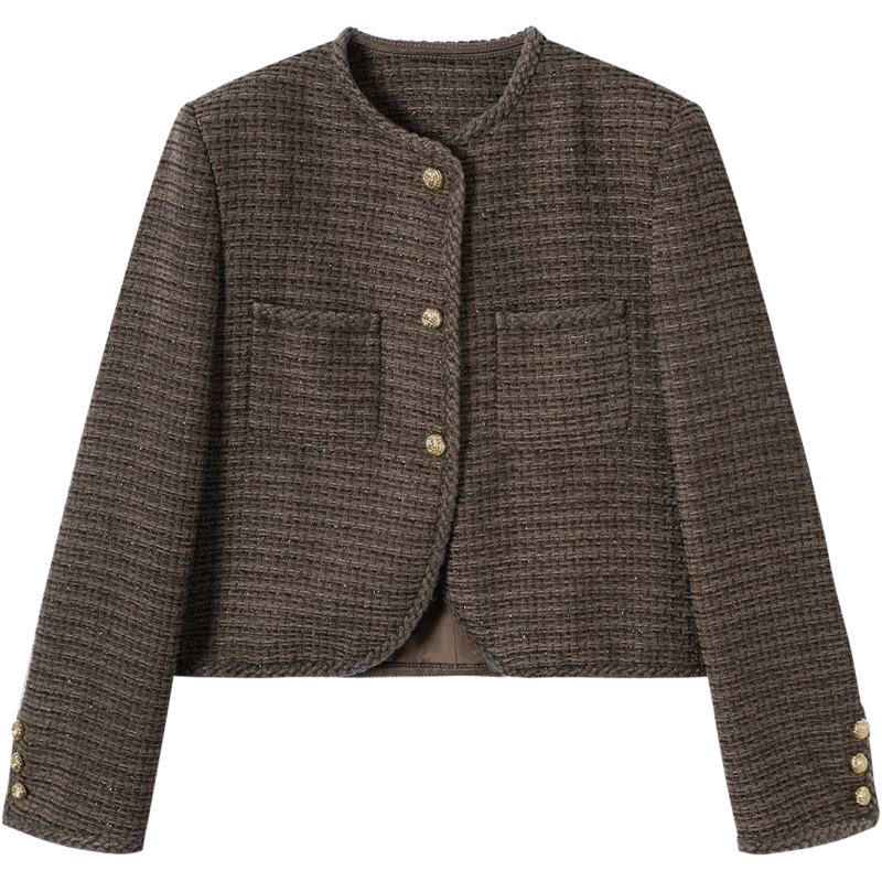 对白肌理感小香风短款外套女2025春季新款法式轻奢圆领粗花呢上衣