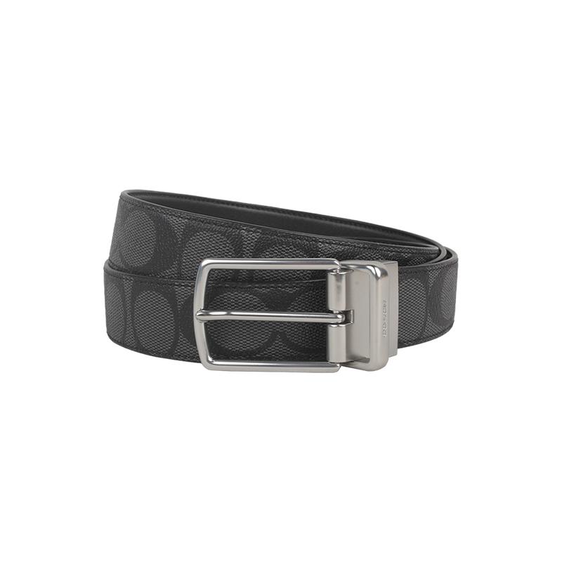 COACH 男士时尚皮质腰带蔻驰牛皮休闲针扣黑灰色头层