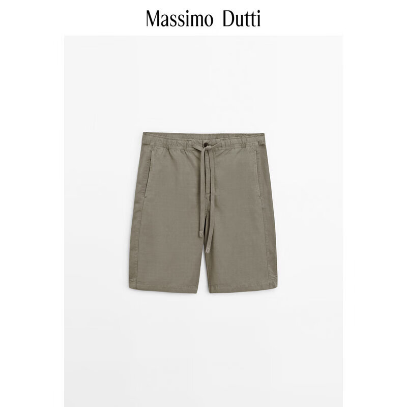 Massimo Dutti折扣升级2025男装休闲舒适透气棉麻抽绳短裤02929029