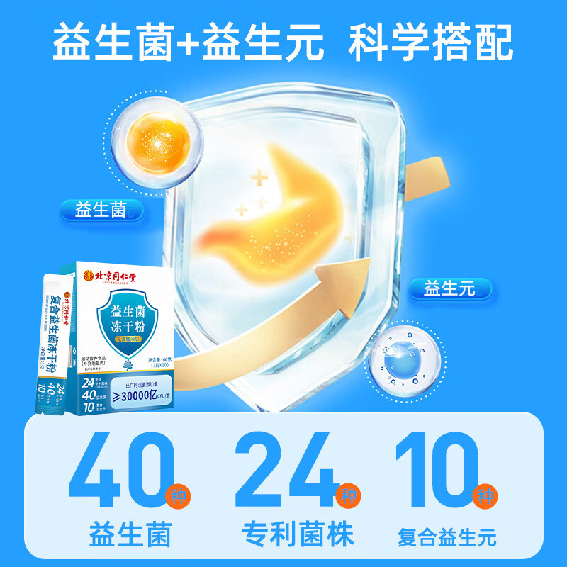 同仁堂 Tongrentang Chinese Medicine 益生元益生菌 益生菌成人 益生菌儿童 肠道益生菌成人肠胃益生菌 1盒体验装【3g*20条】