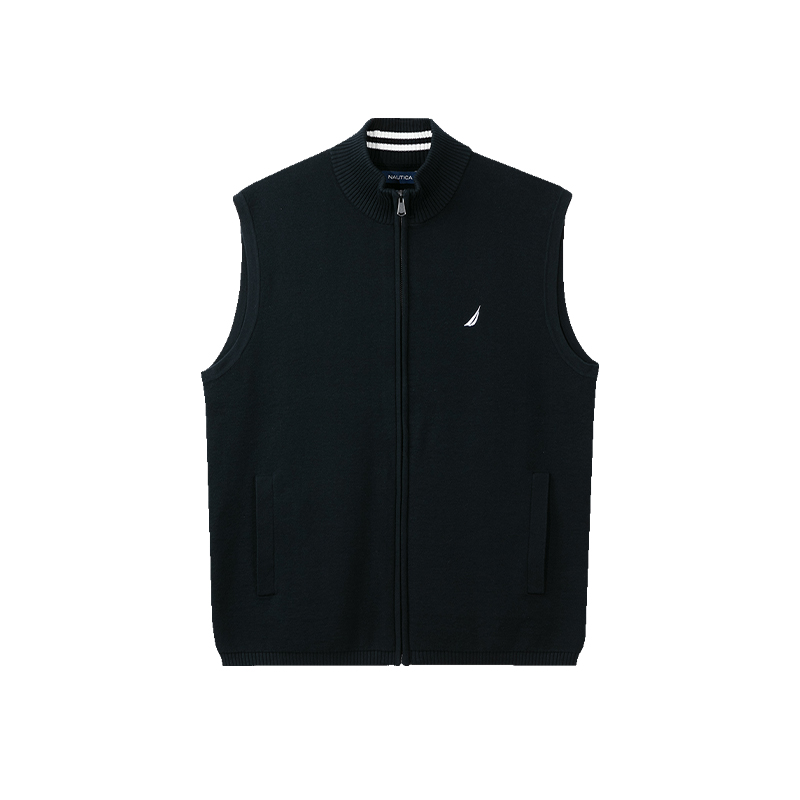 NAUTICA/诺帝卡男装春秋款吸湿透气全棉纱线柔软休闲毛衣背心