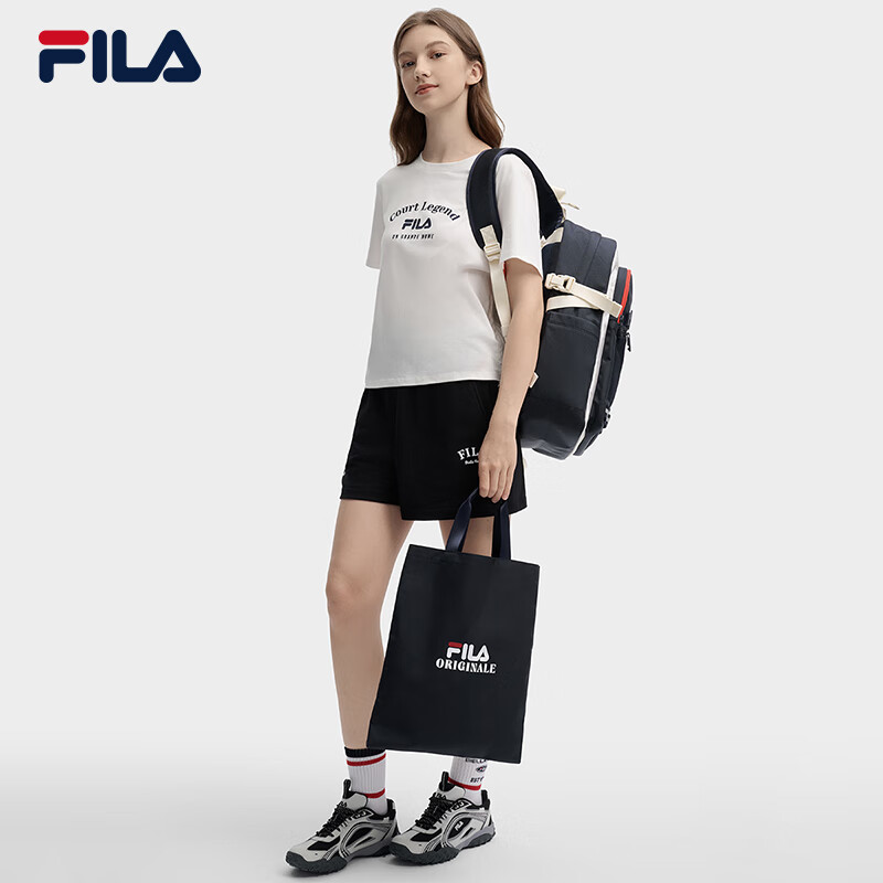 FILA 斐乐官方女包背包2024秋季简约撞色多口袋双肩包电脑包