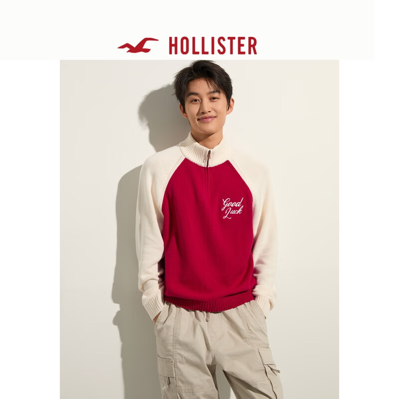 HOLLISTER25春季新款半高领针织毛衣男装女装情侣装KI320-4070 红白拼接 S (175/92A)