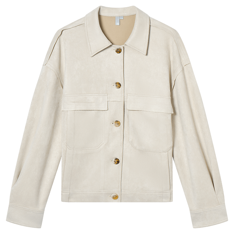 对白复古仿麂皮绒短外套女2025春装新款设计感小个子休闲夹克上衣