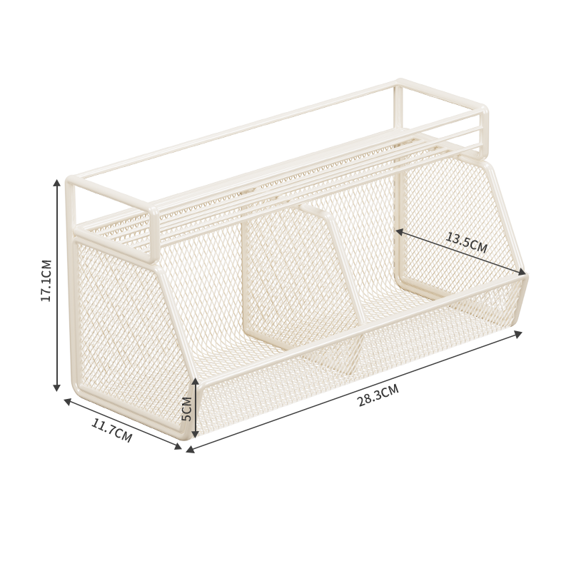 百草园葱姜蒜收纳筐壁挂置物架免打孔壁挂调料架两格多层挂篮 奶油白