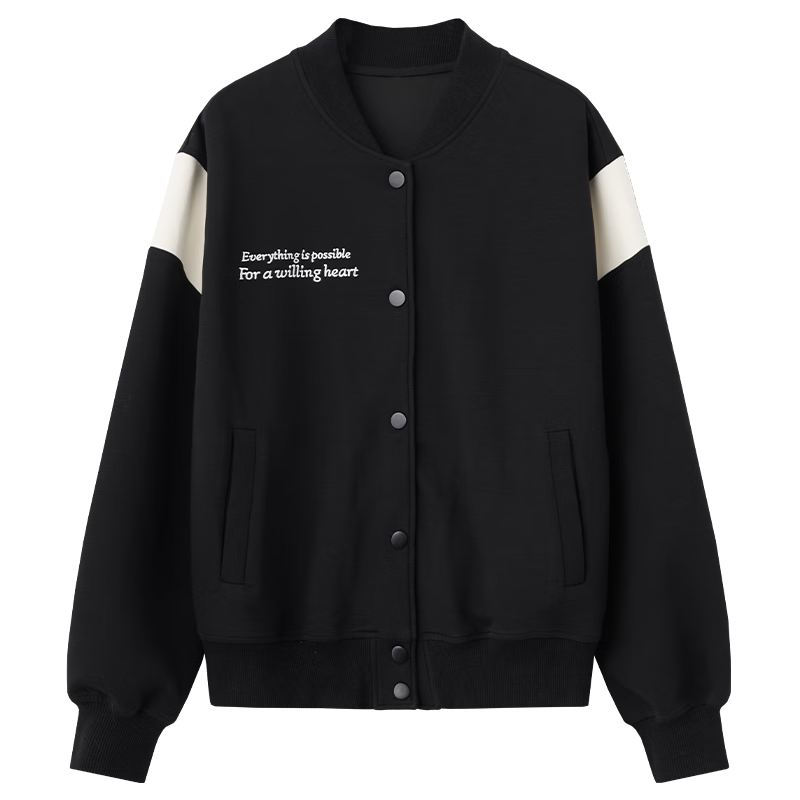 BAIC HOUE/百家好学院风棒球服外套女2024秋季开衫卫衣夹克