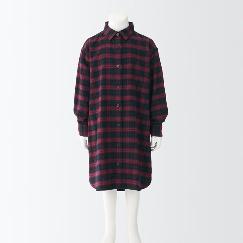 無印良品 MUJI 無印良品  大童 法兰绒 衬衫连衣裙 儿童童装 CBK06A2A 暗红色格纹 110