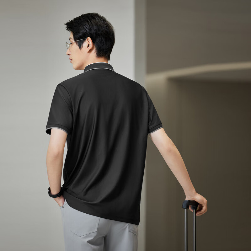 劲霸男装【商场同款】夏季新款男士短袖高端商务翻领短袖Polo衫IPPR2302 黑色 S (165)