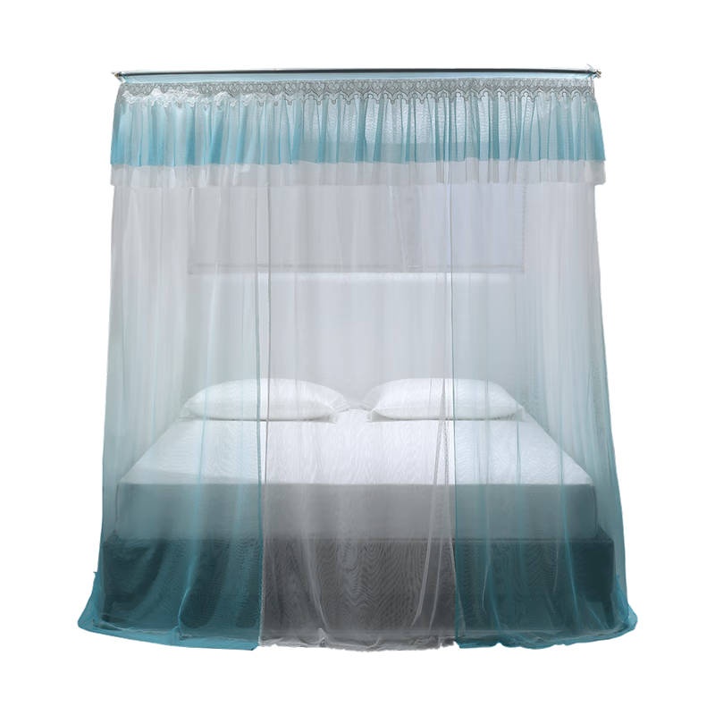 水星家纺导轨蚊帐宫廷三开门 U型不锈钢纹帐落地家用蚊帐1.8米床夏日逐变