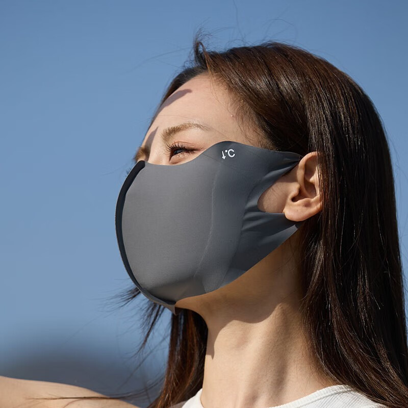 科安净全脸防晒面罩护颈防紫外线女脸基尼遮阳防晒帽子户外冰丝口罩透气 深灰【锦纶无痕0°口罩upf50+]