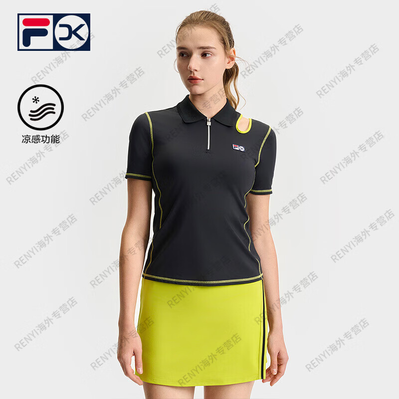 斐乐（FILA）韩素希同款短袖POLO衫夏季新款网球凉感上衣官方旗舰正品 深黑-BK S 160/80A