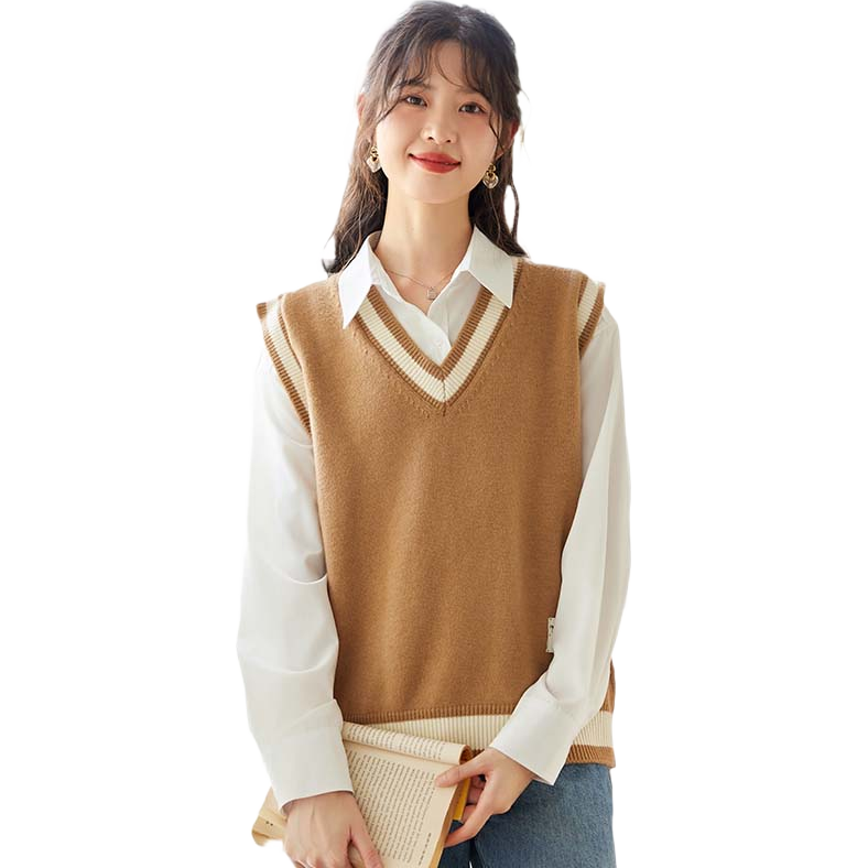 Halo Queen针织马甲女春秋撞色针织衫新款贴布百搭时尚马甲新品