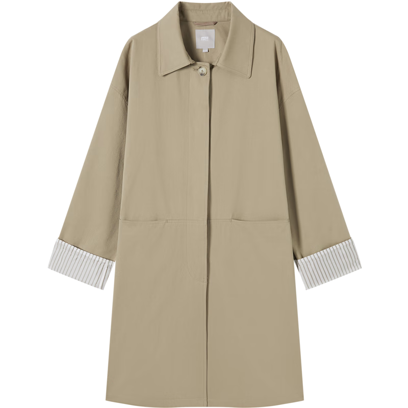 对白超好看撞色拼接风衣女2025新款春季小个子韩版休闲中长款外套