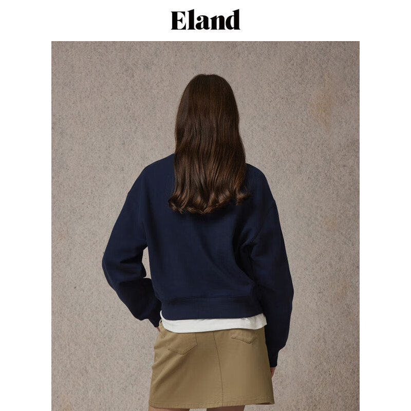 ELAND衣恋卫衣女圆领运动风棉感舒适宽松休闲上衣2024秋季新款