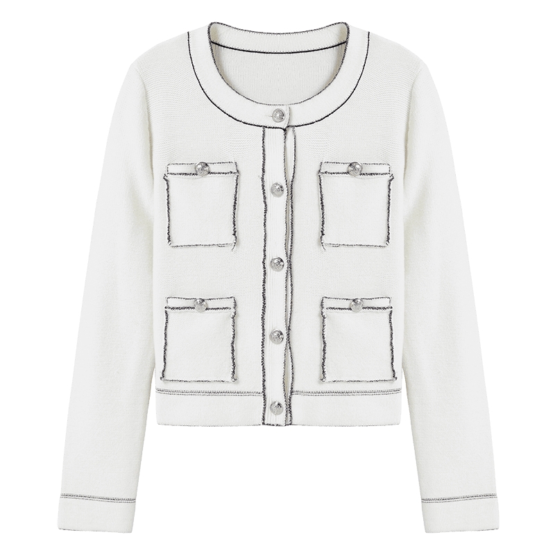 秋水伊人圆领小香风毛衣开衫2025年春秋女装休闲通勤上衣女