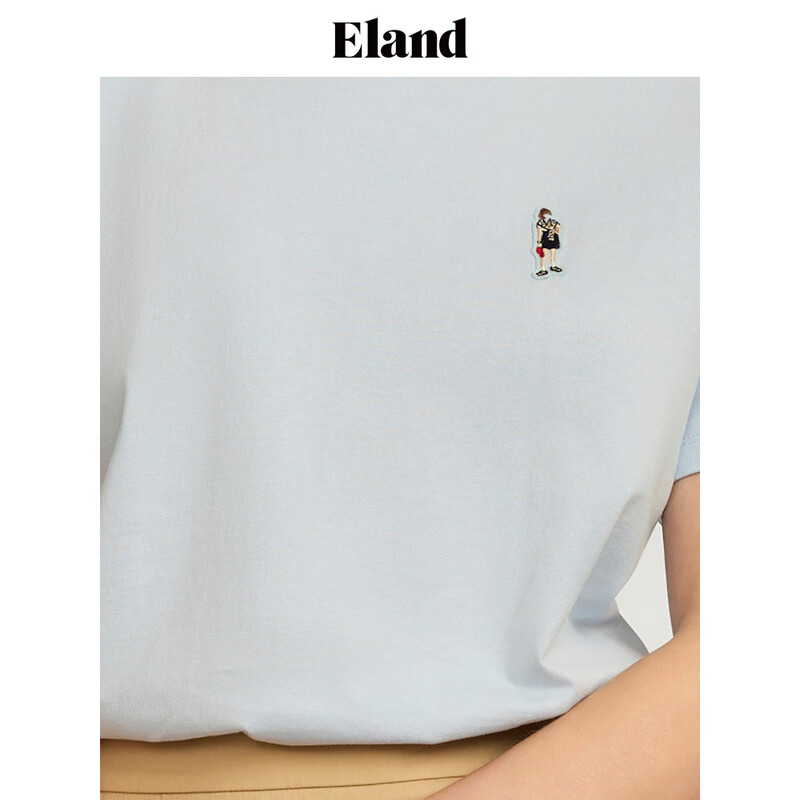 ELAND衣恋短袖T恤女宽松纯棉基础款条纹舒适上衣2024夏季新款 (39)Ivory-A款