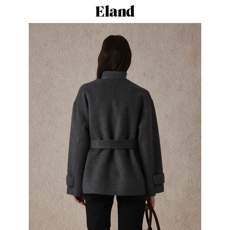 ELAND【绵羊毛＋骆驼绒】衣恋毛呢外套女中长款呢子大衣24冬新款 (15)Grey