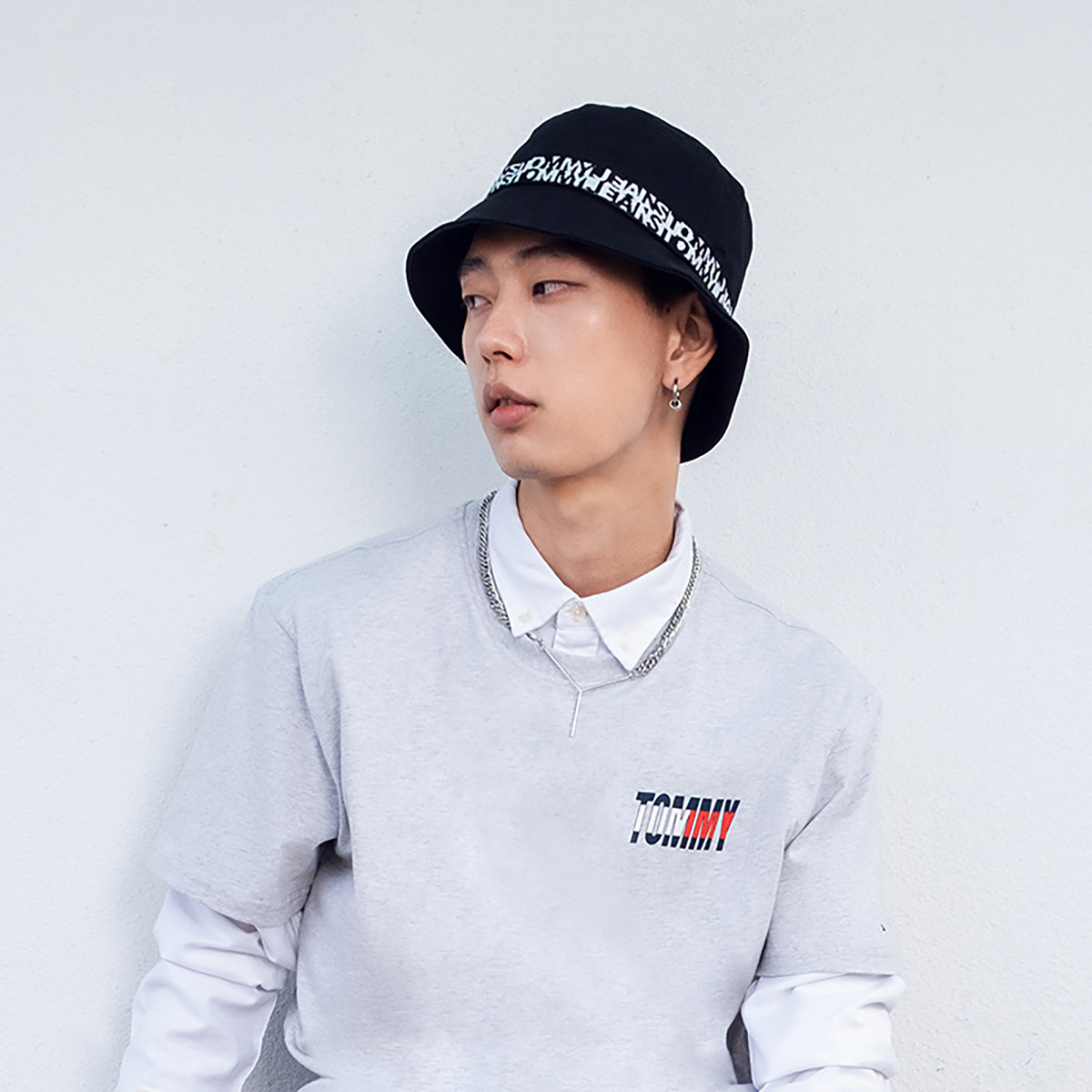 Tommy Jeans女纯棉街头休闲运动撞色提花织带遮阳渔夫帽14830