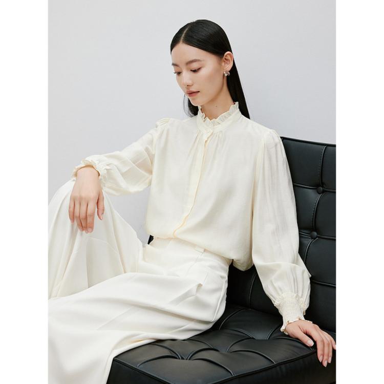 泡泡袖立领衬衫女2024年秋款时尚减龄优雅上衣