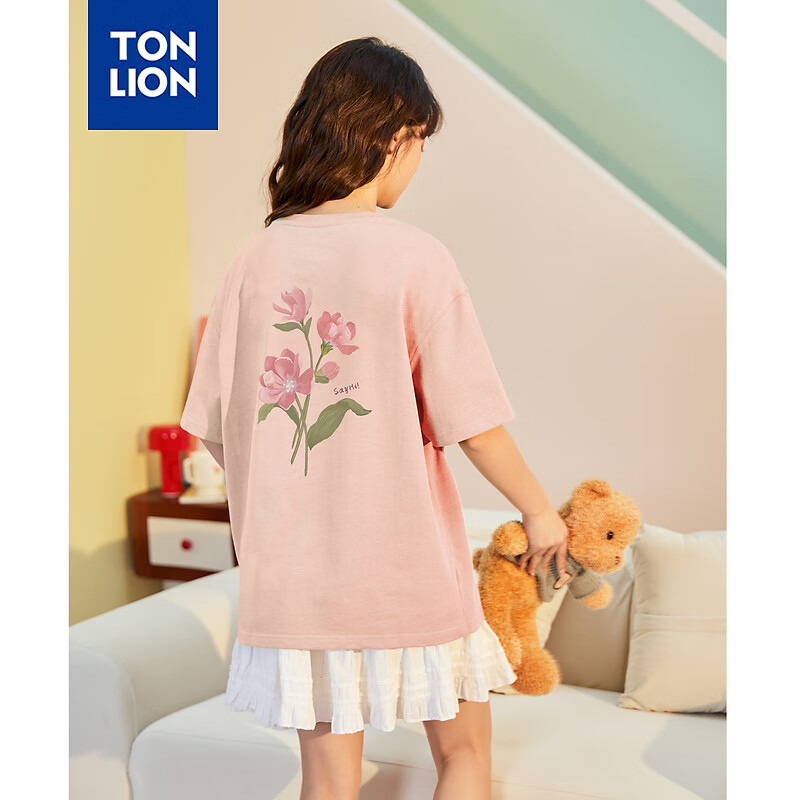 唐狮2024新款女后背印花甜美宽松短袖T恤TB