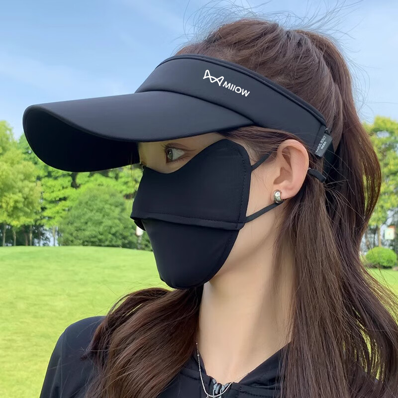 猫人防晒帽子女夏季遮阳防紫外线太阳帽跑步运动鸭舌空顶帽子2025 黑色 均码（56-58）