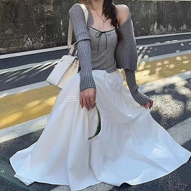 萝美酱白色蓬蓬蛋糕裙子半身裙女春季2025新款高腰a字中长裙小个子夏天