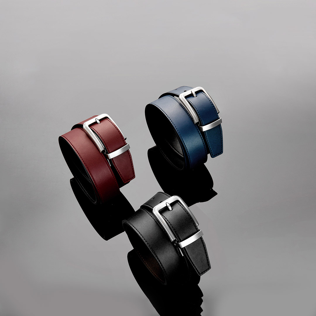 VLLICON旋转两面用男士针扣皮带120cm 酒红/黑色