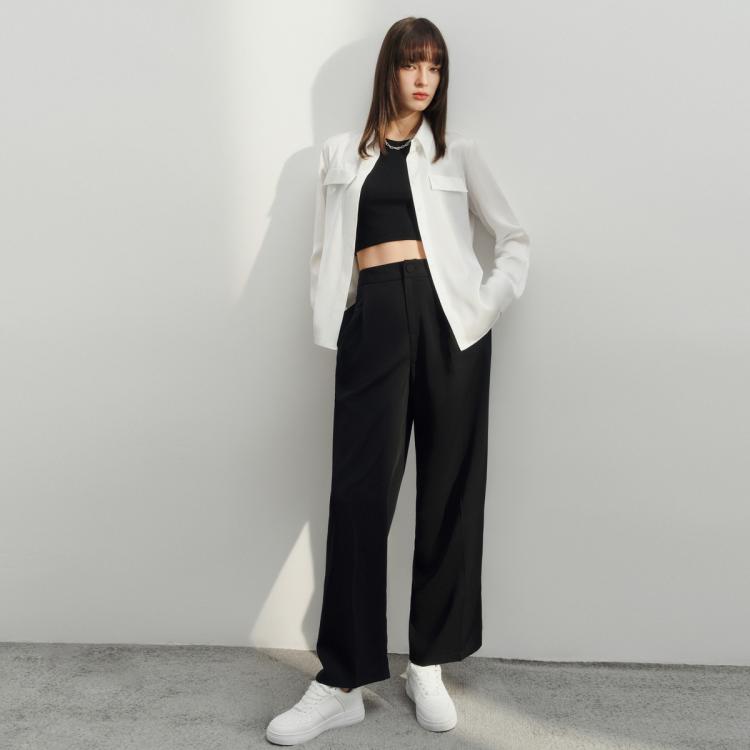 【丝滑柔软】女款缎面色丁布舒适长袖休闲衬衫衬衣女