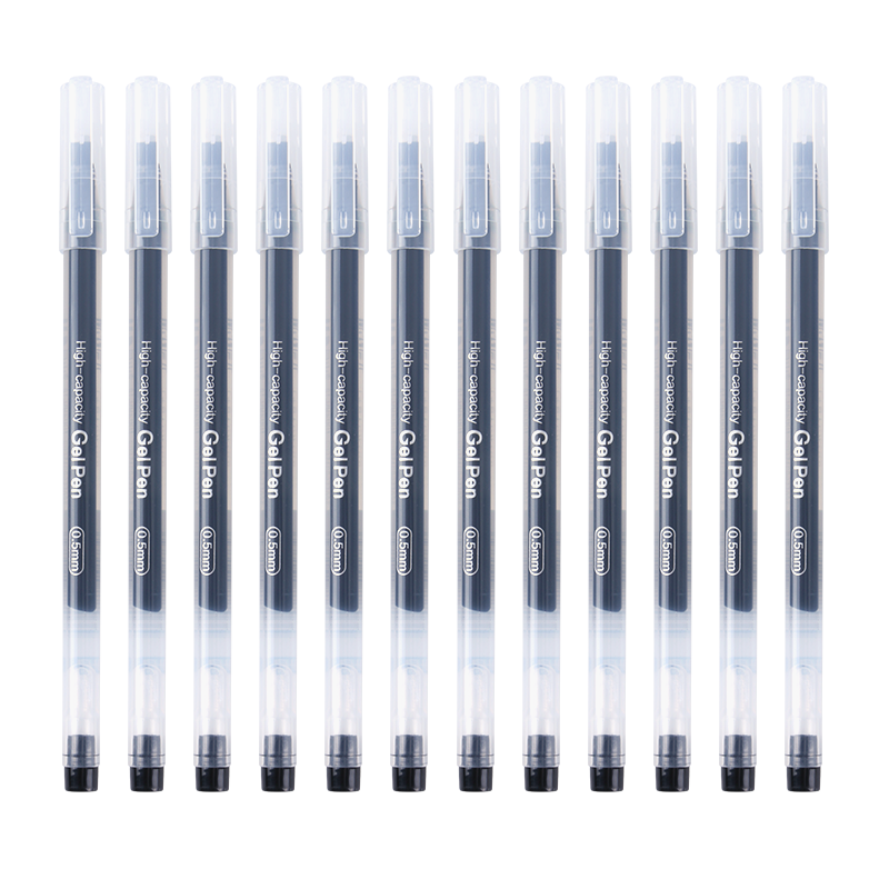 晨光（M&G）中性笔0.5mm学生用巨能写大容量全针管水笔碳素黑签字笔商务水性笔黑色笔磨砂笔杆 黑色12支装