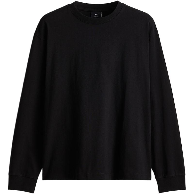 HM男装女装T恤2025夏季圆领标准重磅棉质长袖宽松版1257515