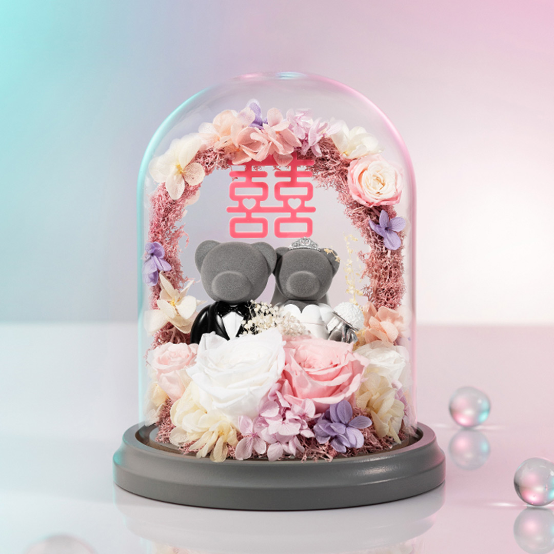 【结婚】joyflower梦中婚礼永生花玫瑰熊摆件送新人