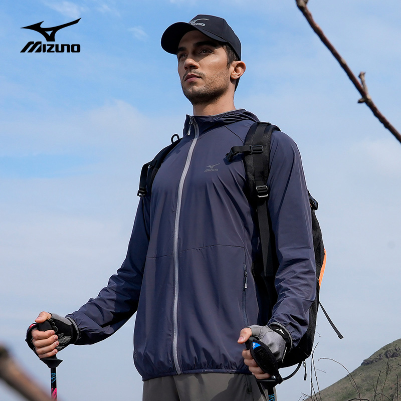 Mizuno美津浓夏季upf50+轻薄皮肤衣防紫外线连帽运动弹力防晒衣