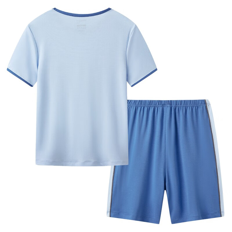 三枪童装新款凉感木代尔防螨抑菌男童女童吸湿排汗圆领家居服 短袖短裤天蓝 110