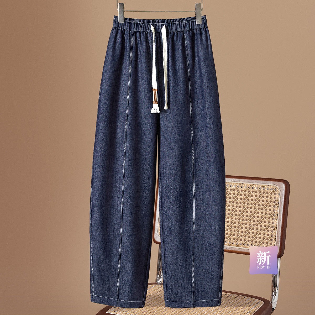 【松紧腰垂感抽绳裤】2025春夏女士气质宽松显瘦九分休闲裤