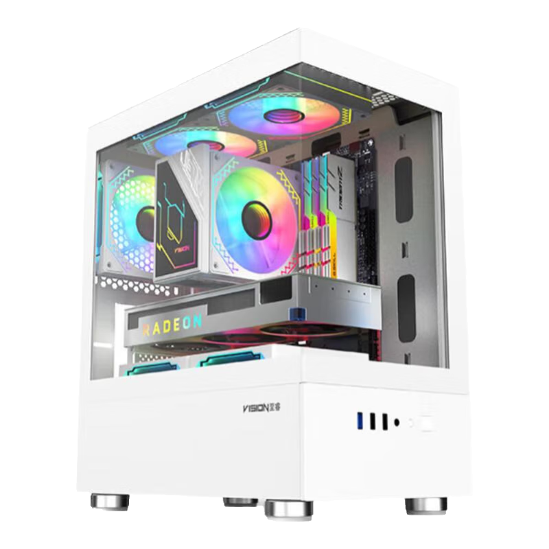 至睿（Vision）魔方MINI无A柱海景房机箱 支持M-ATX主板 270度精致全景侧透机箱 魔方MINI极地白+雷匠炫彩风扇3把