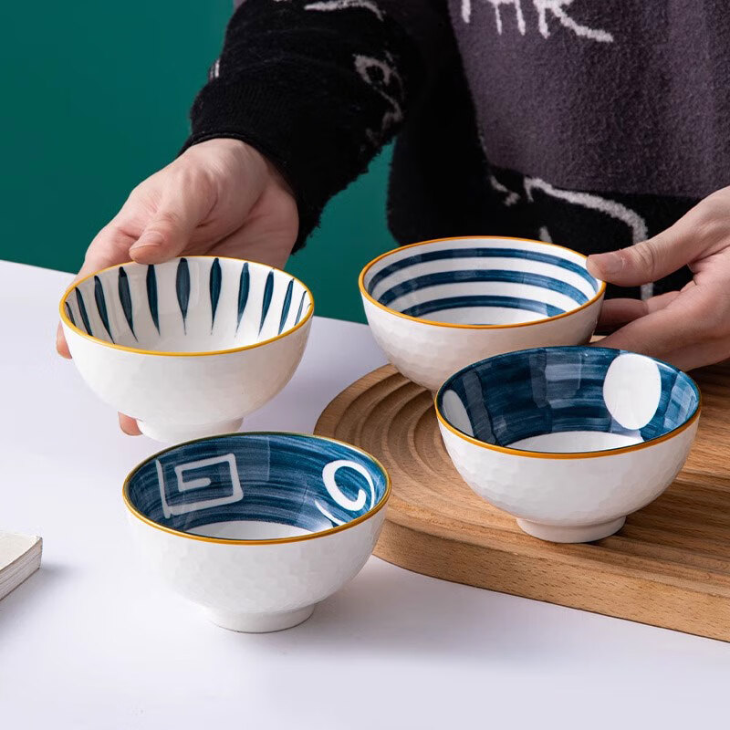 几物森林 中式碗碟套装餐具汤碗面碗饭碗筷组合整套盘子【四碗手提礼盒】