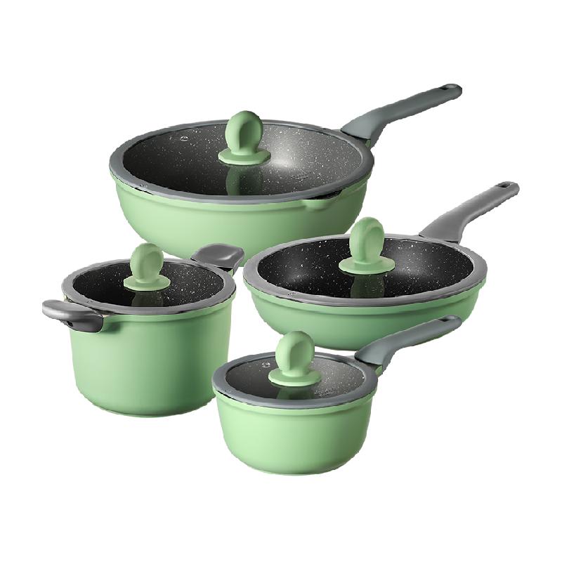 炊大皇套装不粘锅炒锅麦饭石色平底锅炒菜锅具燃气电磁炉通用