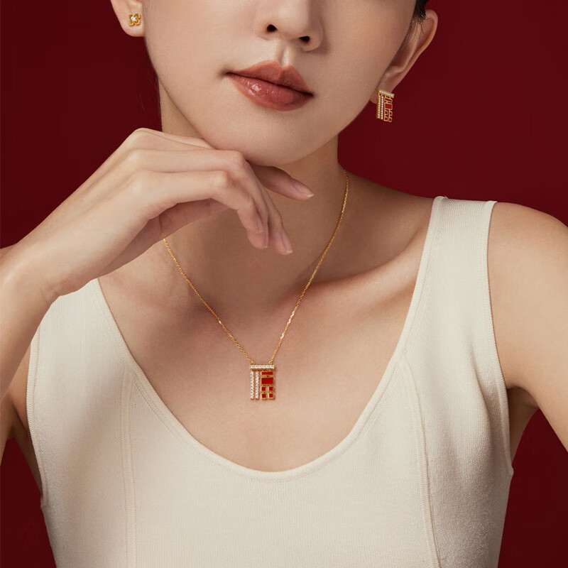 周大福传福18K金钻石项链 U192736 40cm