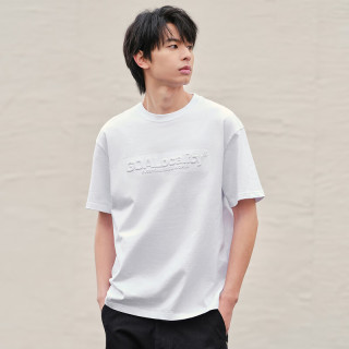 gxgjeans 真五折！美式立体字母压印重磅休闲宽松短袖T恤 白色