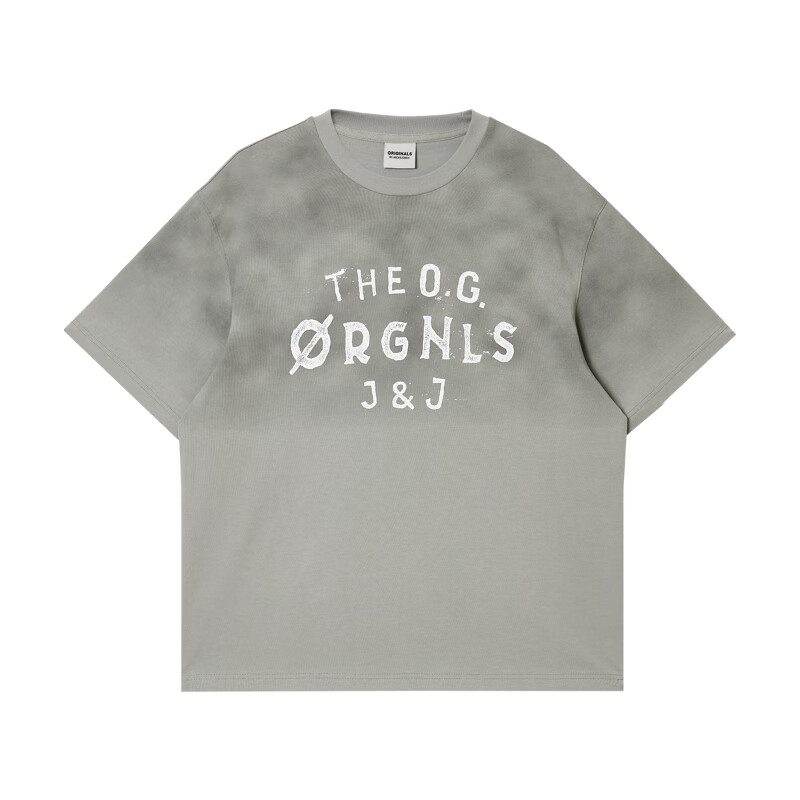 杰克·琼斯（JACK&JONES）25年男装纯棉短袖t恤男士夏季宽松复古做旧渐变吊染字母印花半袖