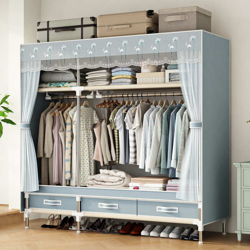 衣柜简易布衣柜女生女神出租房用带抽屉组装家用卧室收纳衣橱柜子 长60cm【粉色郁金香】1抽屉