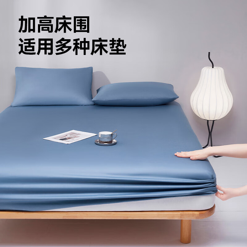 猫人100%纯棉床笠单件全包全棉床罩抗菌床垫保护套床单床垫套 深蓝 180*200cm