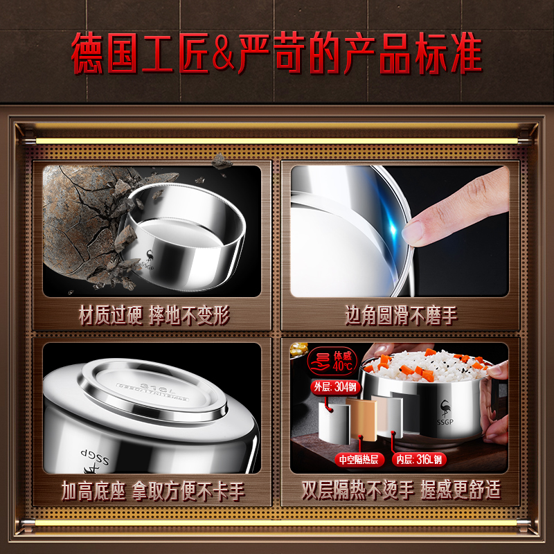 三四钢®316L不锈钢碗儿童家用宝宝辅食碗成人隔热汤碗吃饭碗餐具