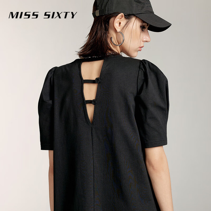 MISS SIXTYT恤女纯棉圆领镂空垫肩宽松中长款