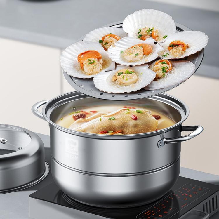 大口径蒸锅多层大容量加厚304不锈钢蒸汽循环加热燃气灶通用